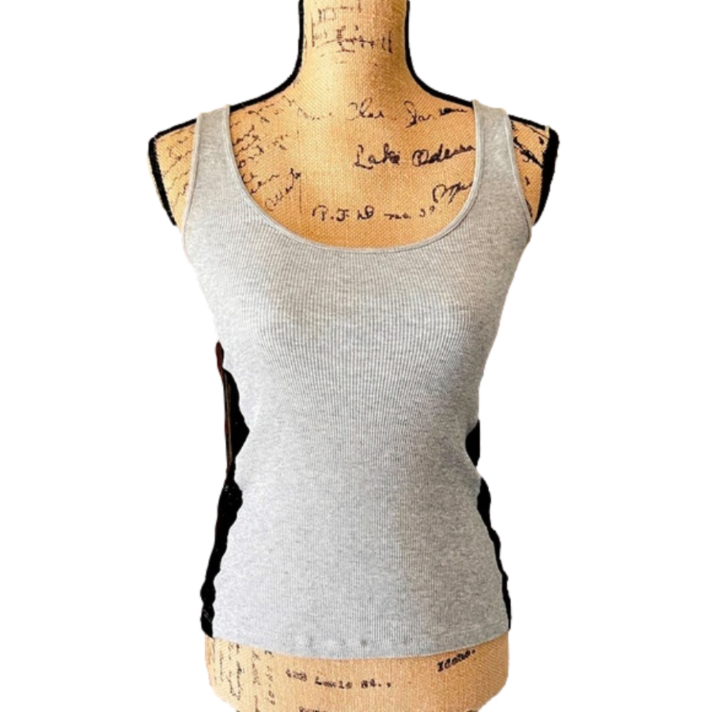 Express Gray Racerback Ribbed Tank w/ Black Lace Side Detail Like New Size S